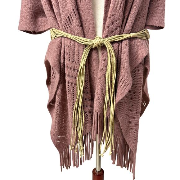 Do Everything in Love Pink Fringe Knit Poncho Shawl Boho Open Front One Size - Picture 8 of 8